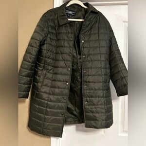 Lands' End women Long olive Quilted light Puffer Coat sz 14